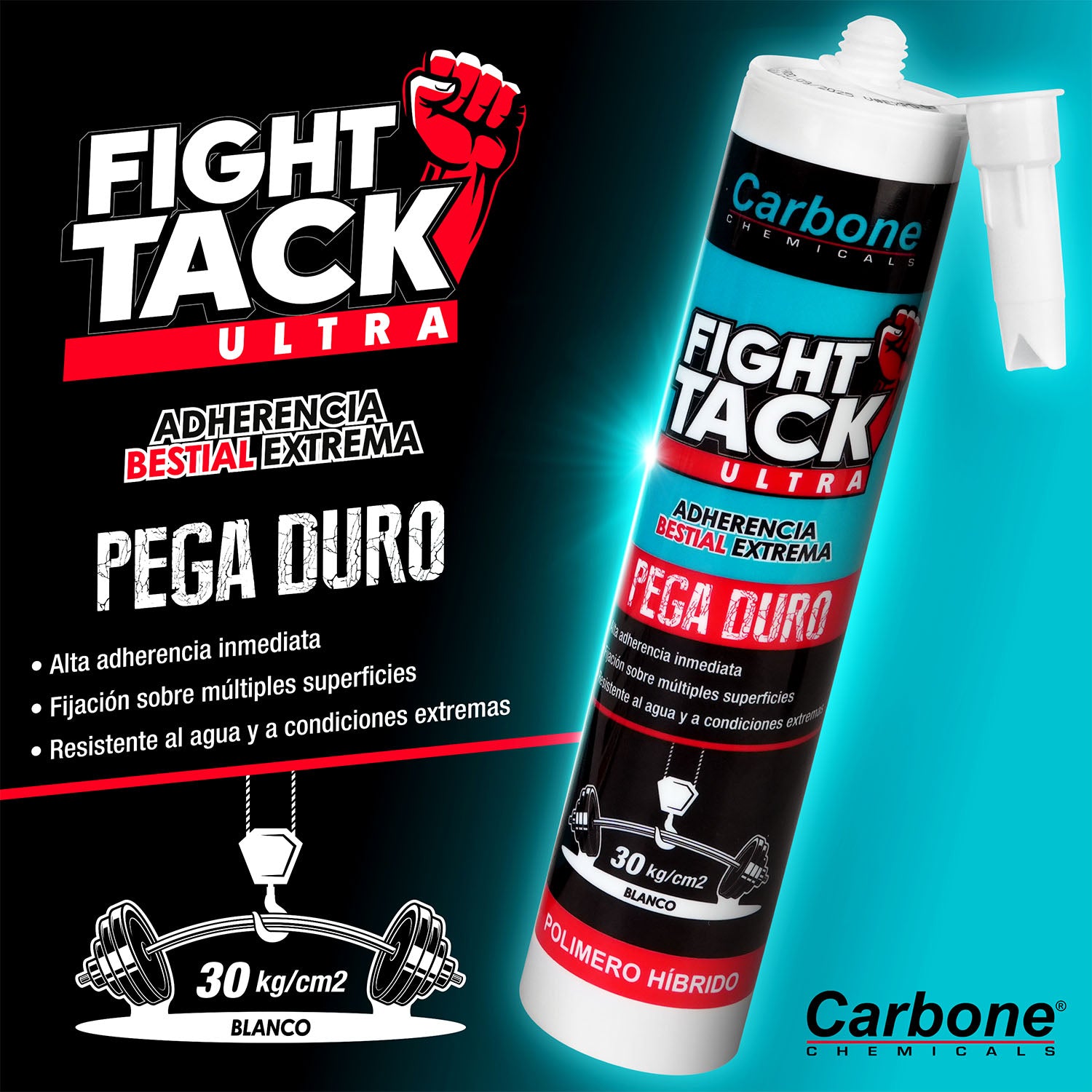 High Tack CARBONE FIGHT ULTRA Agarre inicial INMEDIATO 30KgXCm2 Viscosidad adherencia y resistencia alta BLANCO 290ml