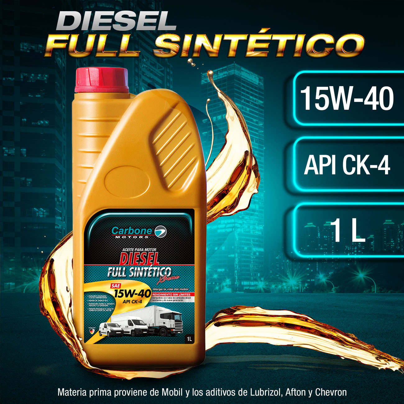 ACEITE DE MOTOR 15W-40 SAE API CK-4 FULL SINTETICO PARA MOTORES DIESEL ( 1 LT )