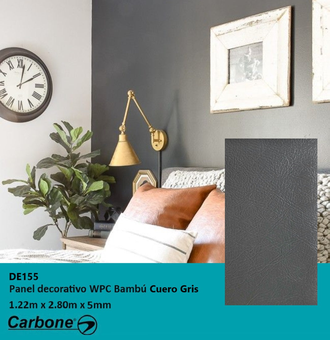 Panel Decorativo WPC Bambú 1.22 m x 2.80 m x 5 mm Cuero Gris