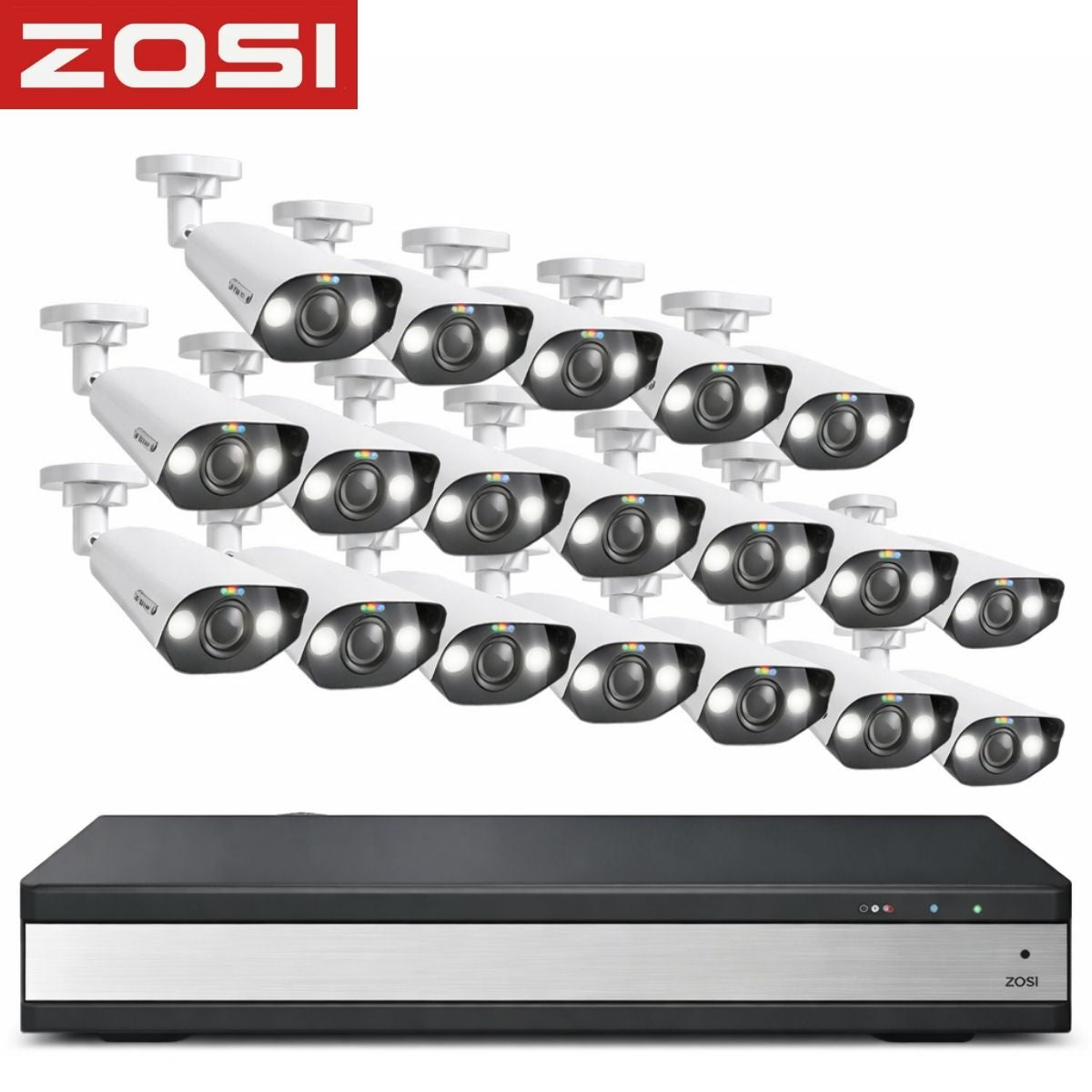 Cámaras de Seguridad PoE 16ch 4K/8.0MP (Set de 16) con NVR 16 Canales. Sistema de Viligancia con Visión Nocturna 30m, Detección Humana y Vehicular, Audio Bidireccional