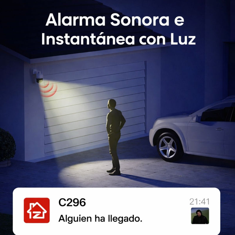 Cámara de Seguridad WiFi PTZ  4K IP66 con Giro 355°/140° y  Zoom Digital. Cámara de Videovigilancia con Visión Nocturna 30m a Color, Detección IA y Audio Bidireccional