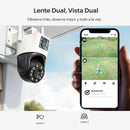 Cámara de Seguridad WiFi PTZ 2MP+2MP y Doble Lente 4mm con Giro 355° y 140°. Cámara con Visión Nocturna a Color, Audio Bidireccional y Detección IA