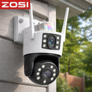 Cámara de Seguridad WiFi PTZ 4MP+2MP Doble Lente 4mm, Giro 355° y 140°, Visión Nocturna a Color, Audio Bidireccional y Detección IA
