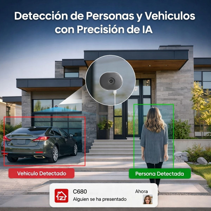 Cámara de Seguridad WiFi PTZ 2MP+2MP y Doble Lente 4mm con Giro 355° y 140°. Cámara con Visión Nocturna a Color, Audio Bidireccional y Detección IA
