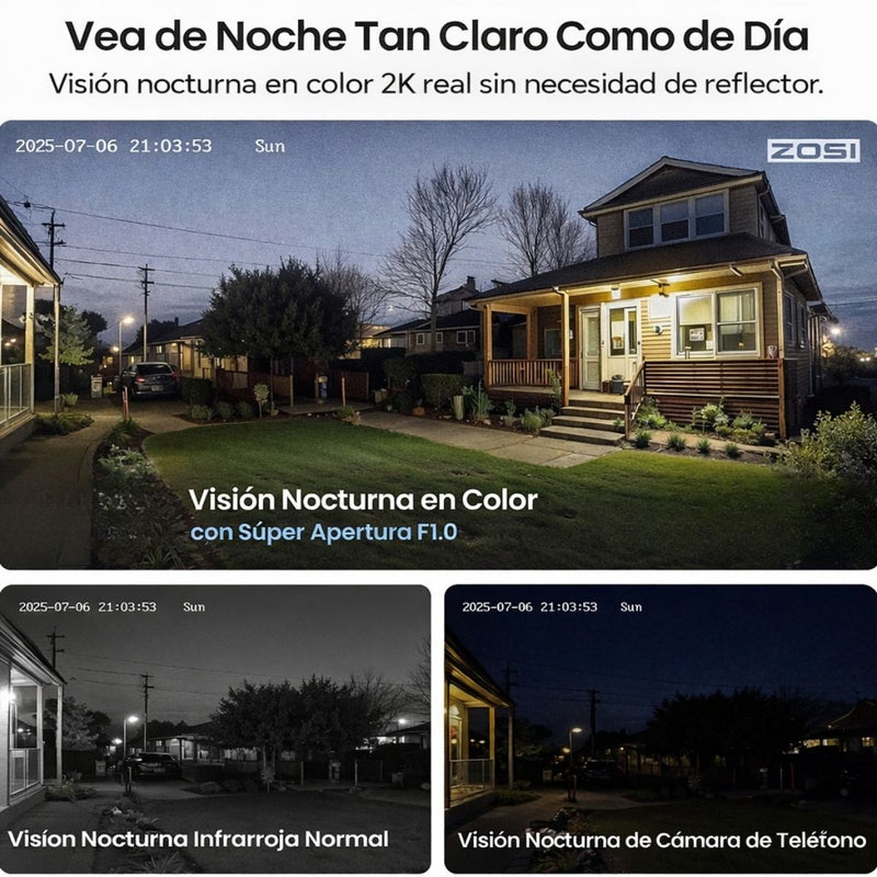 Cámara WiFi Exterior 4MP IP66 con Visión Nocturna a Color 30m y Detección de Personas y Vehículos. Cámara de Videovigilancia con Audio Bidireccional y Alarma