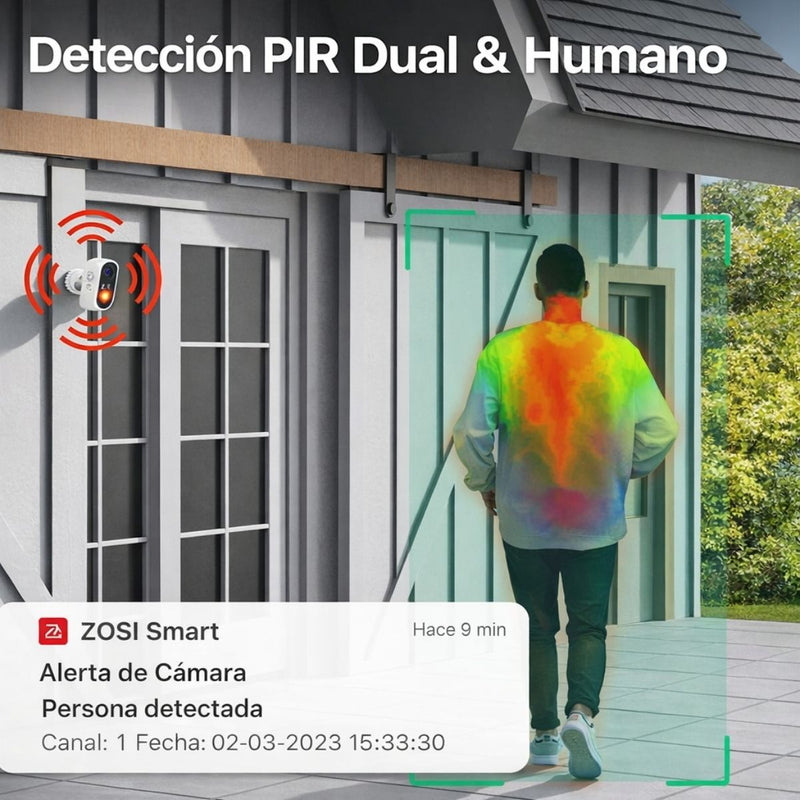 Cámara de Seguridad WiFi 3MP para Interior y Exterior con Visión Nocturna a Color. Cámara de Videoviliancia con Audio Bidireccional, Detección Humana y Movimiento.