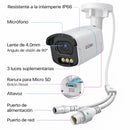 Cámara de Seguridad IP PoE 8MP 4K Exterior Color Nocturno 30m y Lente 4mm F1.0 con Detección Humana y Vehicular, Audio Bidireccional IP66