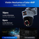 Cámara IP PoE Exterior Doble Lente 4MP+4MP con Visión Nocturna Color 30m, Detección de Personas y Vehículos, Audio Bidireccional