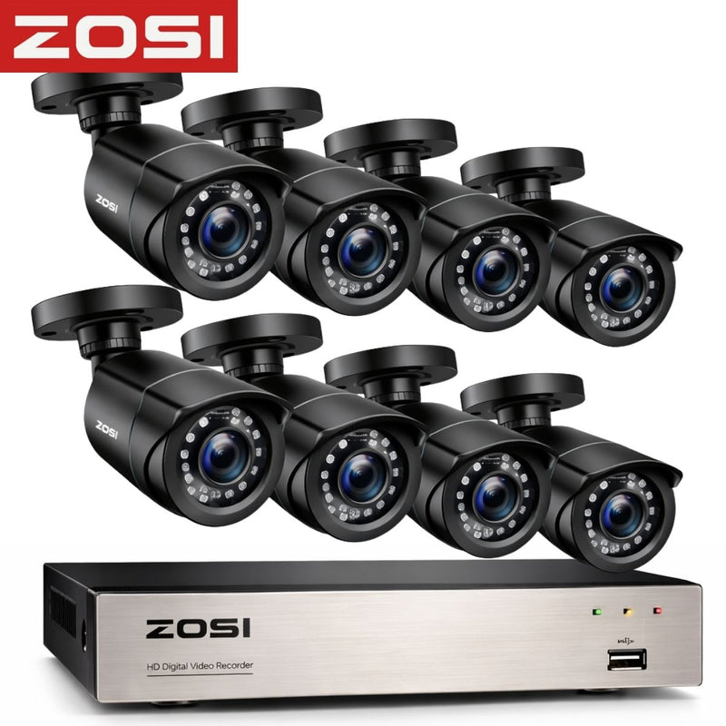 Cámaras de Seguridad 1080P Con DVR 1080P 8 Canales (Set de 8) Con Visión Nocturna 24 IR 24m. Compatible TVI AHD CVI CVBS