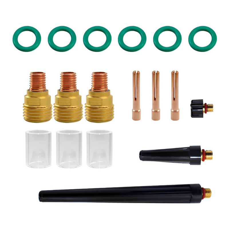 Kit de difusores de gas lens transparentes para soldadura tig antorcha (kit 18 piezas)