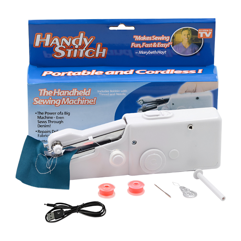 Máquina de coser manual recargable, color blanco.