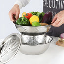 Bowl ensaladera Colador Rallador de Acero Inoxidable 28cm. Kit Set de 3 Piezas.