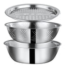 Bowl ensaladera Colador Rallador de Acero Inoxidable 28cm. Kit Set de 3 Piezas.