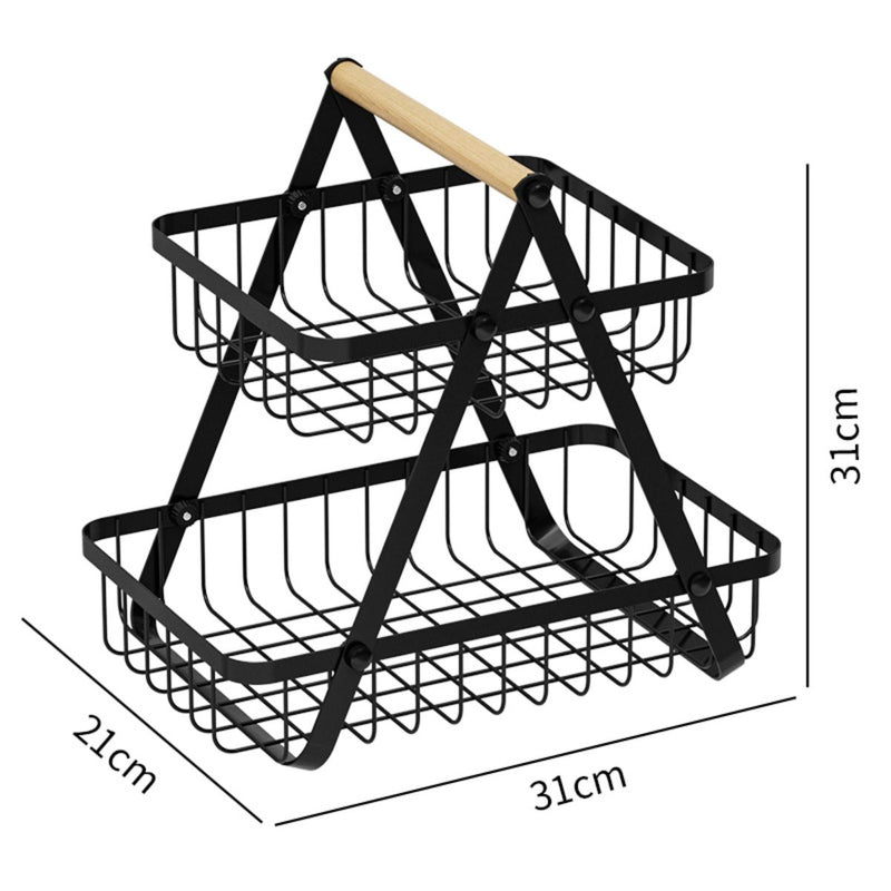 Cesta Organizadora de 2 Niveles. Canasta de almacenamiento. Color negro. Frutero.