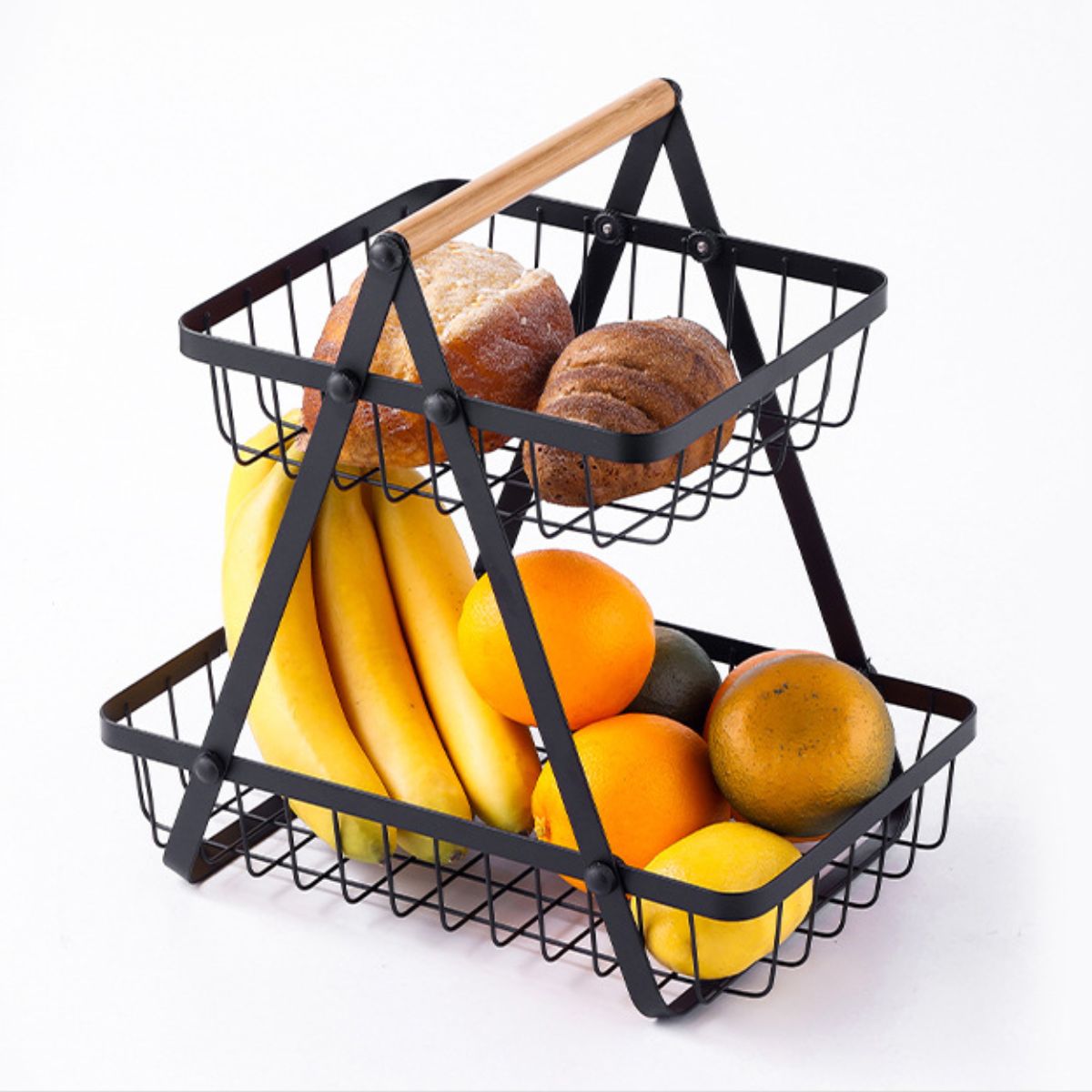 Cesta Organizadora de 2 Niveles. Canasta de almacenamiento. Color negro. Frutero.