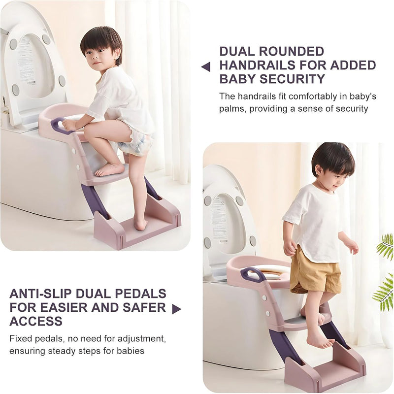 Asiento escalera de entrenamiento silla de inodoro para niños. (2 en 1) Escalera infantil Potty trainer. Escalerita para bebe. Color rosado.