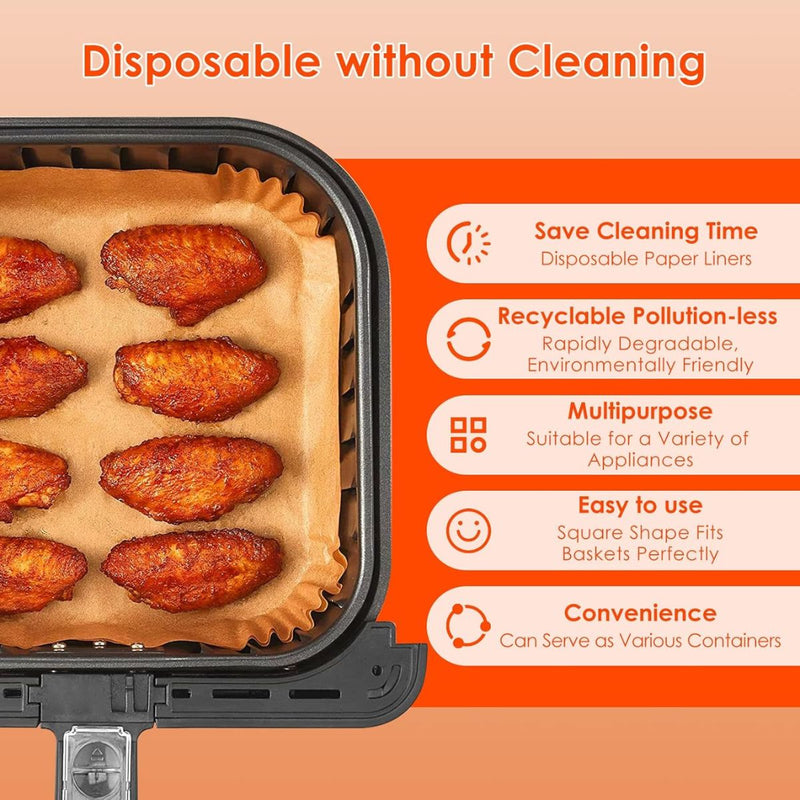 Papel bandeja Antiadherente Para Freidora De Aire. (50 Piezas). Papel Protector Desechable Para Air Fryer. 20Cm De Diámetro. Cuadrado.