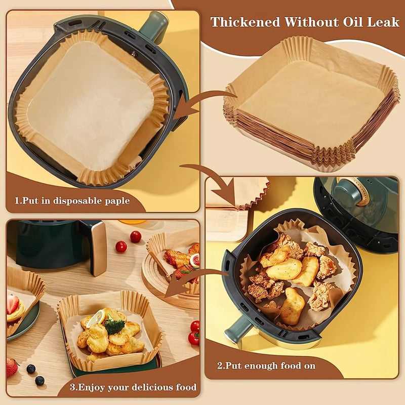 Papel bandeja Antiadherente Para Freidora De Aire. (50 Piezas). Papel Protector Desechable Para Air Fryer. 20Cm De Diámetro. Cuadrado.
