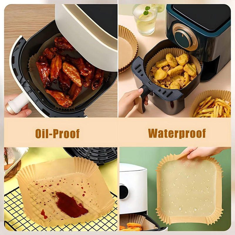Papel bandeja Antiadherente Para Freidora De Aire. (50 Piezas). Papel Protector Desechable Para Air Fryer. 20Cm De Diámetro. Cuadrado.