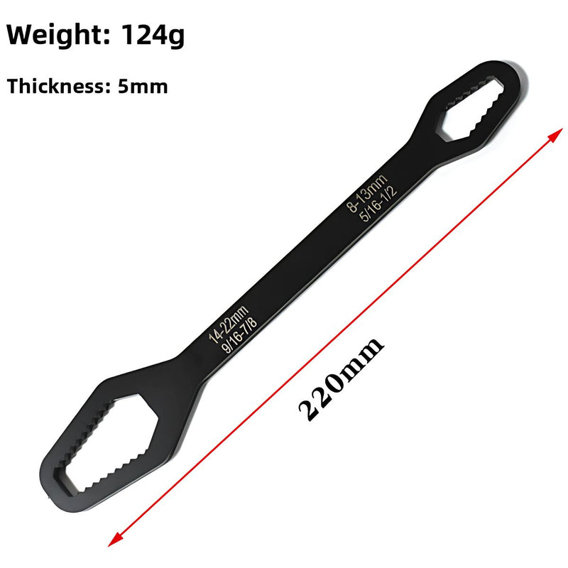 Llave Universal de Doble Boca para Tuercas 5/16" a 7/8". Largo 220mm. Herramienta