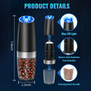Molinillo Automático Sal y Pimienta con Sensor de Gravedad. (Set de 2 piezas) Juego con Luz LED y Grosor Ajustable. Molino