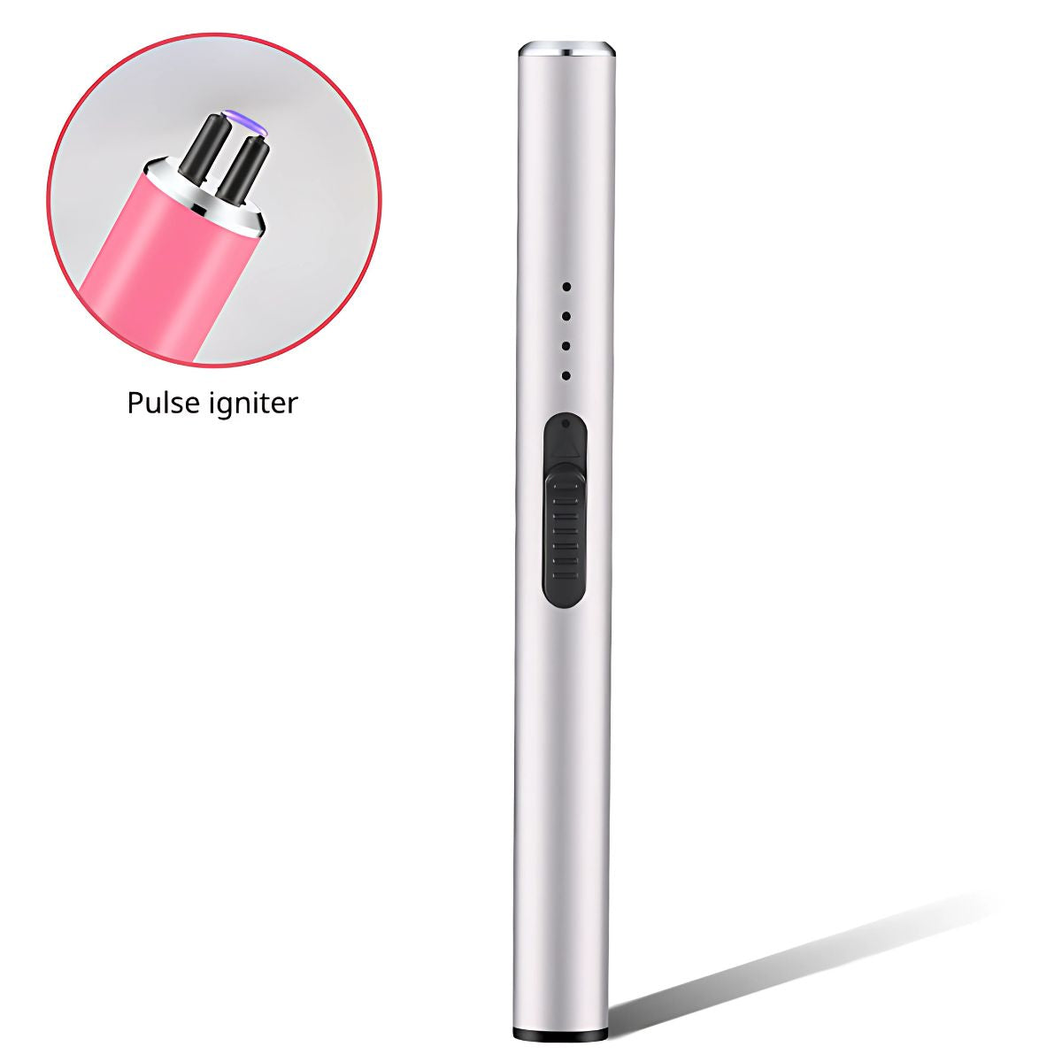 Encendedor Eléctrico Recargable USB-C. Lighter ilimitado para estufa, barbacoa, fogata, velas. Color plateado.