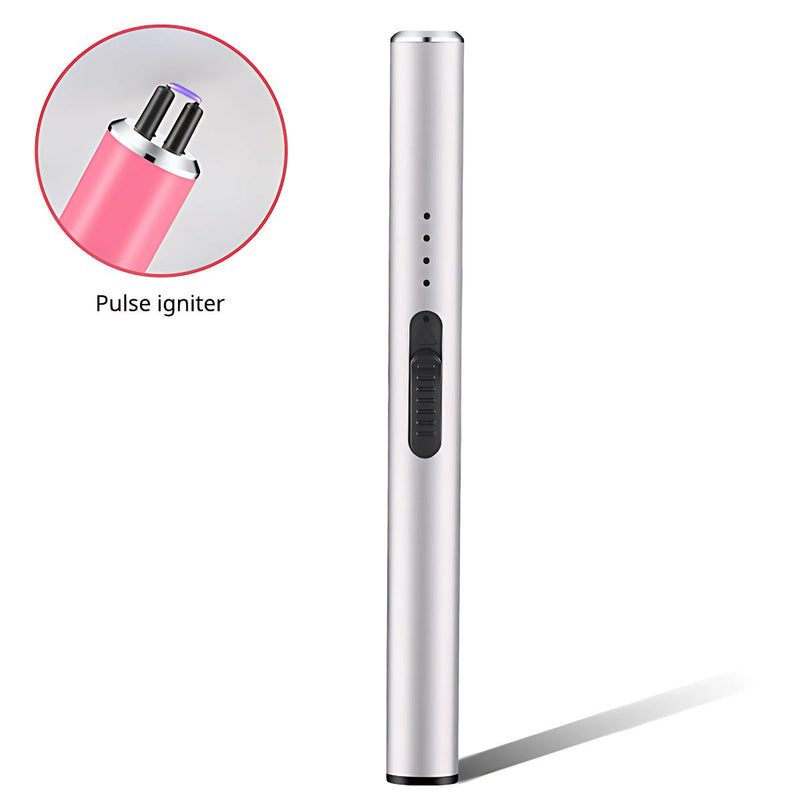 Encendedor Eléctrico Recargable USB-C. Lighter ilimitado para estufa, barbacoa, fogata, velas. Color plateado.