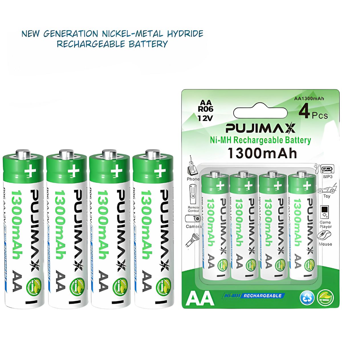 Baterías  Recargables AAA Con Carga USB-C, 1.2V 800mWh. Con 1200 Ciclos De Vida. (Pack de 4 unidades)