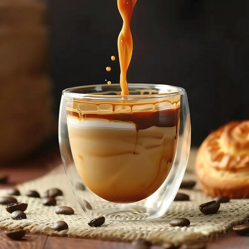 Vasos tazas de Vidrio con Doble Pared 250 ml (8.5 oz). Para Café, Té y Bebidas Frías o Calientes. (Set de 2 piezas)