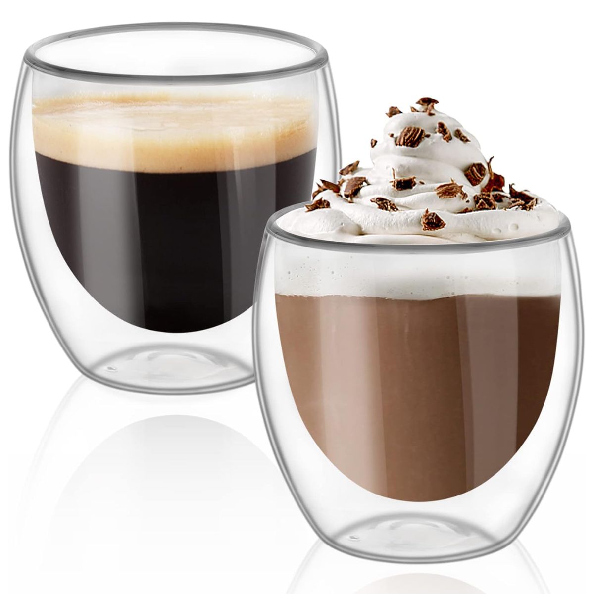 Vasos tazas de Vidrio con Doble Pared 250 ml (8.5 oz). Para Café, Té y Bebidas Frías o Calientes. (Set de 2 piezas)