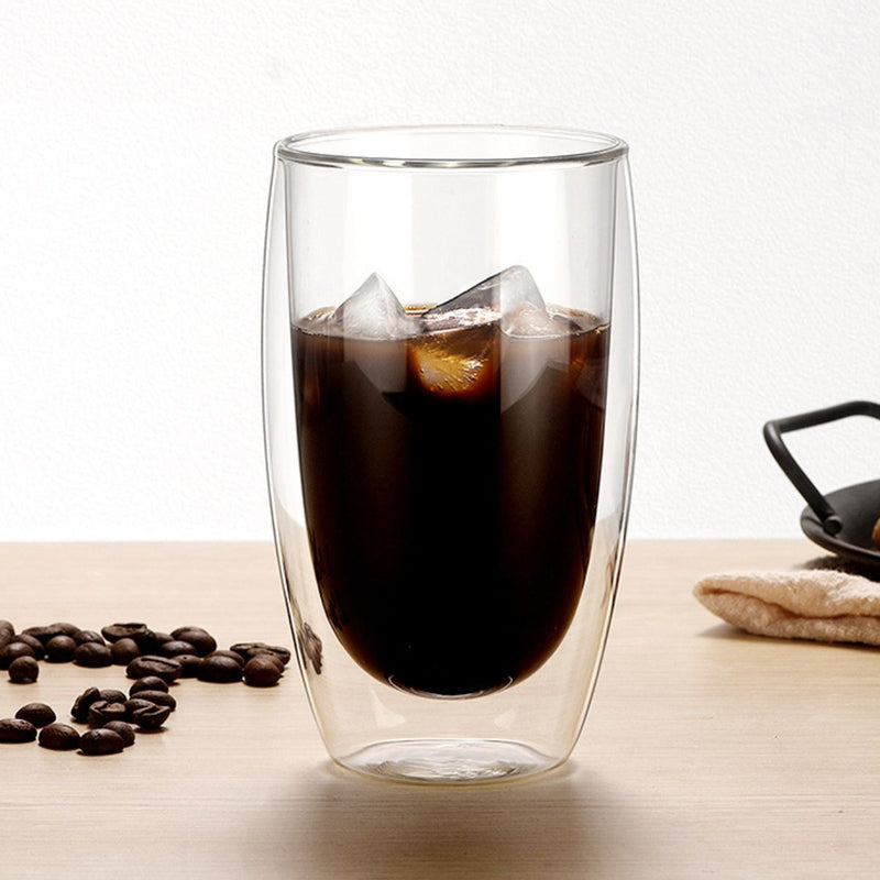 Tazas Vasos de Vidrio con Doble Pared 450 ml (15.2 oz). Para Café, Té, Cervezas o Bebidas Frías y Calientes. (Set de 2 piezas)