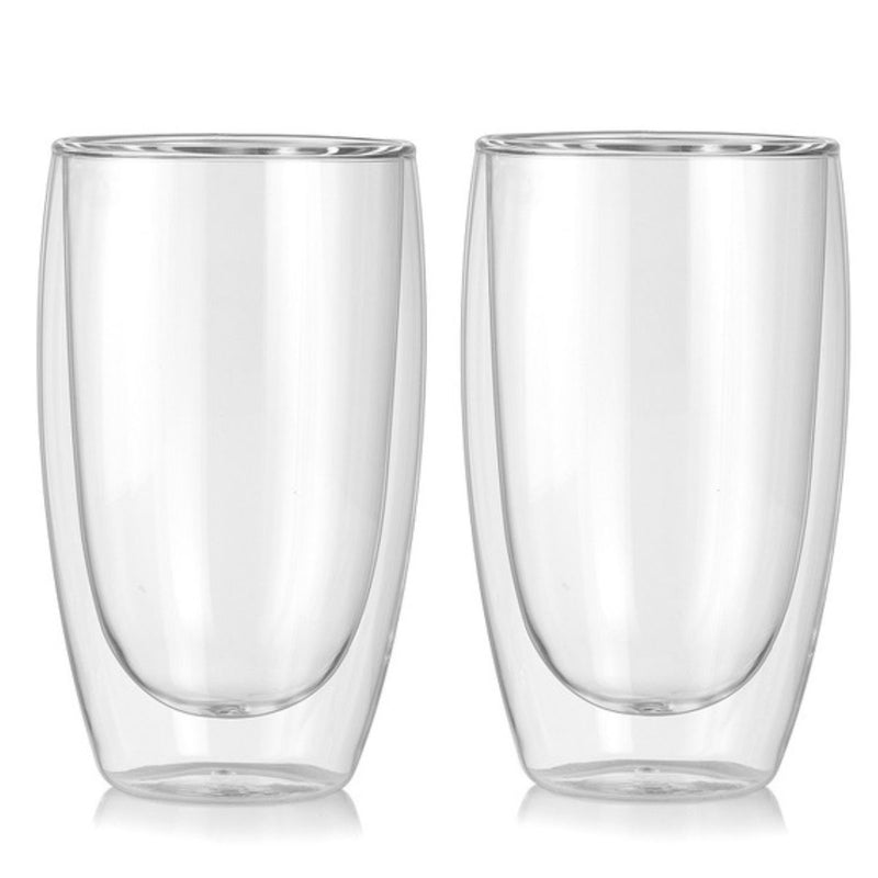 Tazas Vasos de Vidrio con Doble Pared 450 ml (15.2 oz). Para Café, Té, Cervezas o Bebidas Frías y Calientes. (Set de 2 piezas)