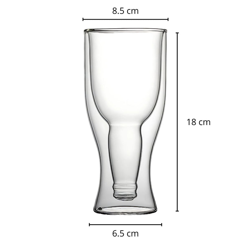 Vaso de Cerveza de vidrio Doble Pared 350 ml con Efecto Flotante y Aislamiento Térmico. (Unidad) Vidrio Borosilicato.