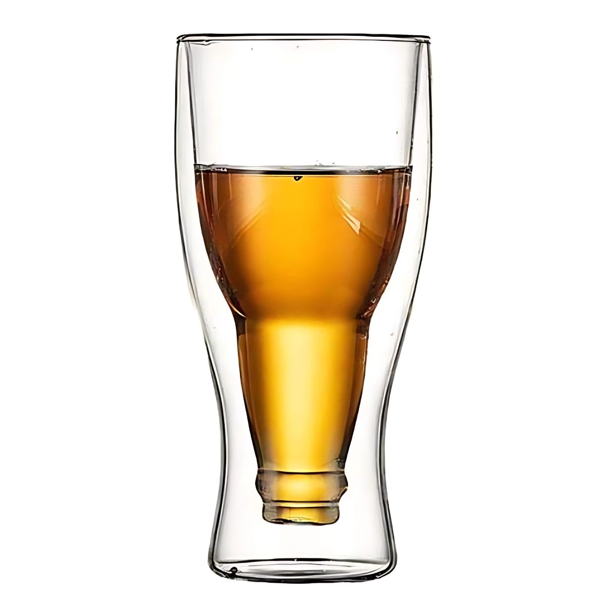 Vaso de Cerveza de vidrio Doble Pared 350 ml con Efecto Flotante y Aislamiento Térmico. (Unidad) Vidrio Borosilicato.