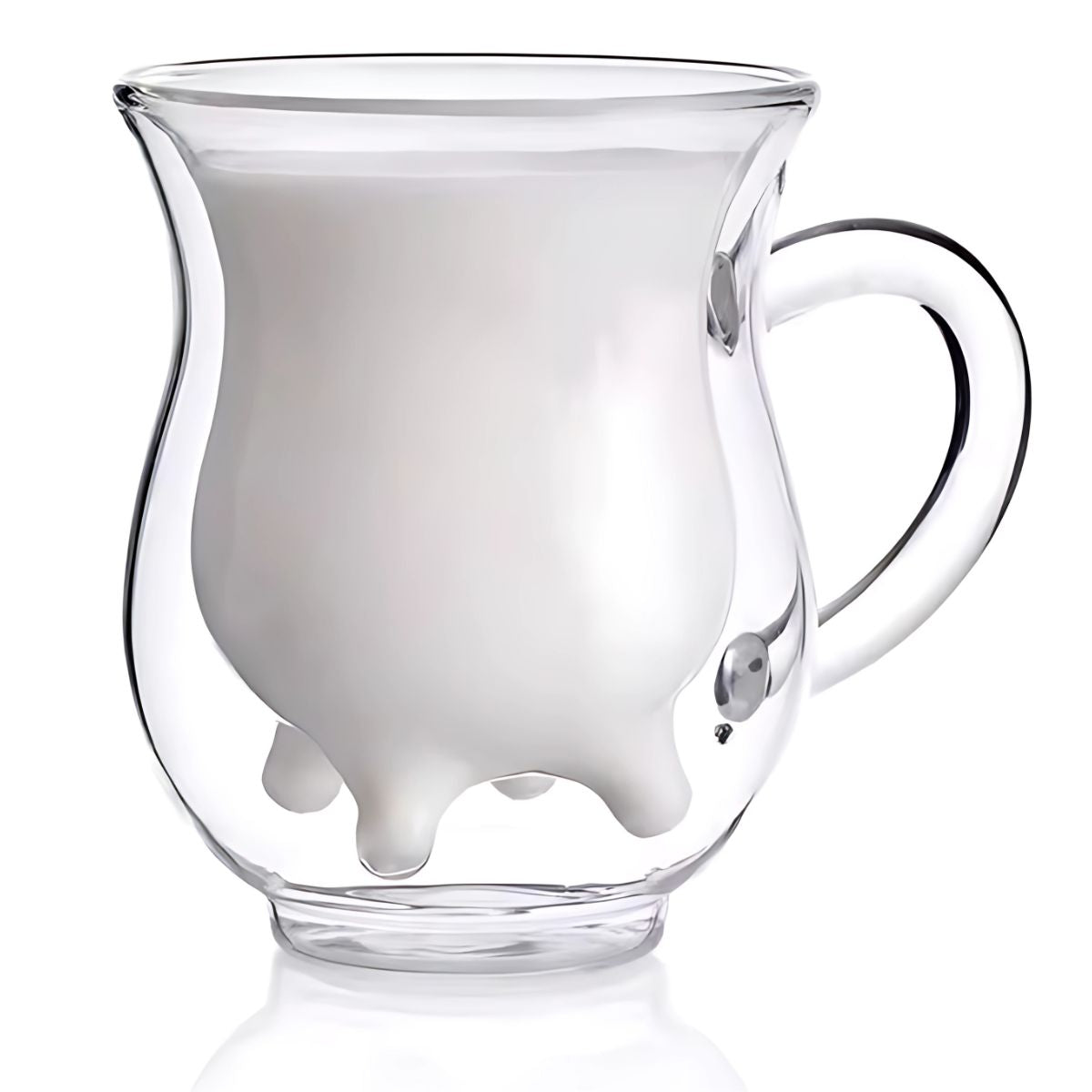 Taza De Vidrio Con Doble Pared con diseño de vaca. 8.5Oz (250Ml) Vaso Con Asa y forma de ubre. Ideal Para Café o Leche. (Unidad)