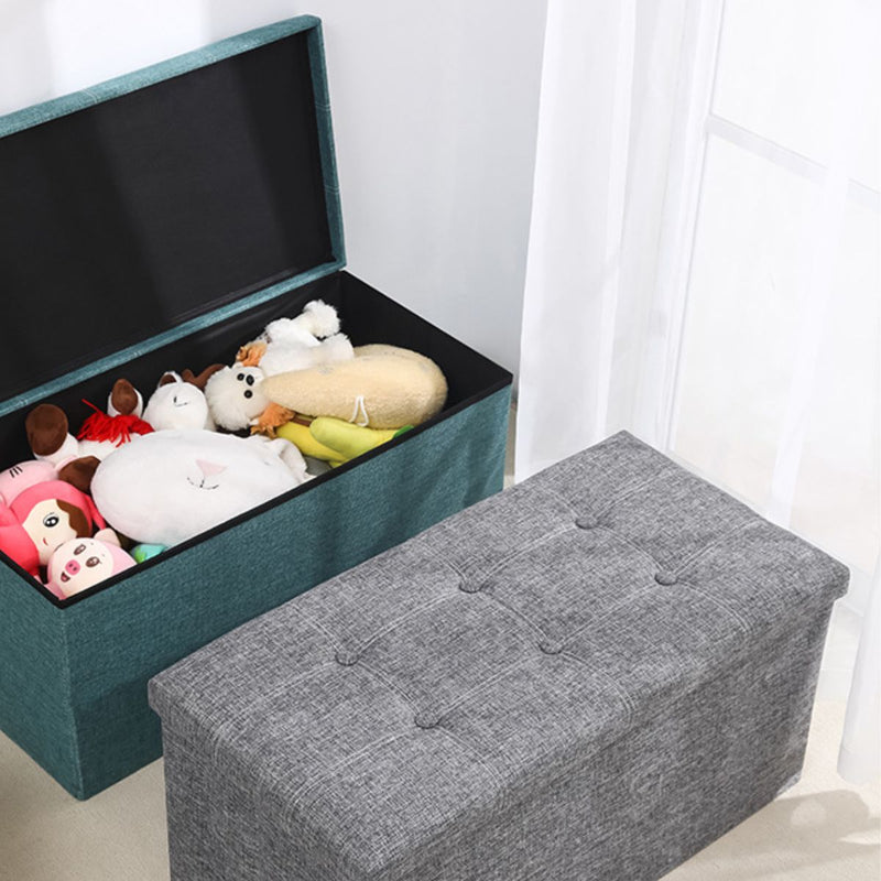 Banco Plegable. Puf otomano doble 76x38x38. Baúl organizador. Color gris. Caja banco con espacio de almacenaje.