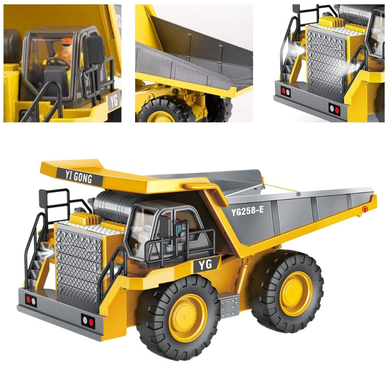 Camión Volquete A control remoto con Volcado Realista y Luces. Juguete de Construcción para Niños.