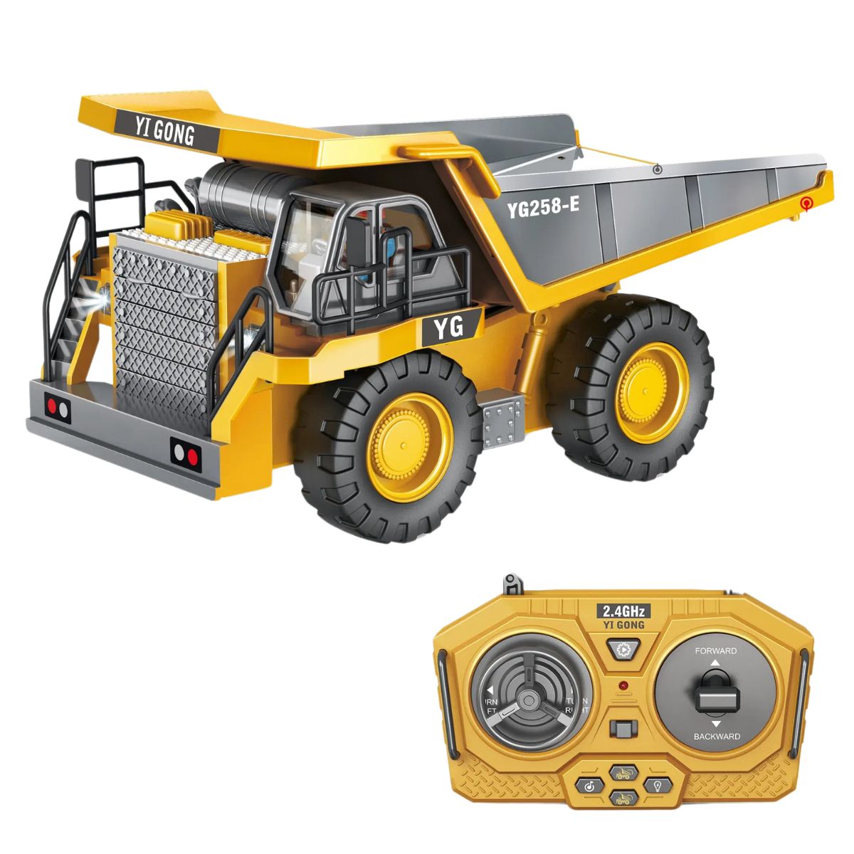 Camión Volquete A control remoto con Volcado Realista y Luces. Juguete de Construcción para Niños.