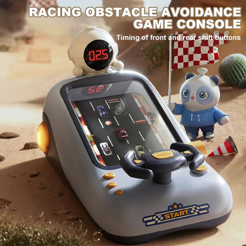 Juguete para niños. Mini Consola de Carreras Portátil con Volante y Carga USB.