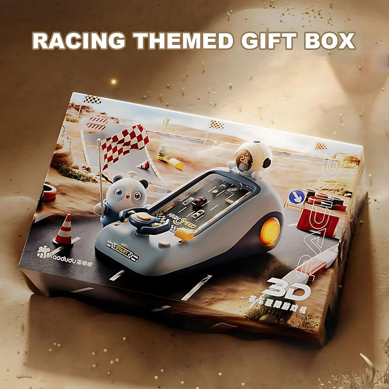 Juguete para niños. Mini Consola de Carreras Portátil con Volante y Carga USB.