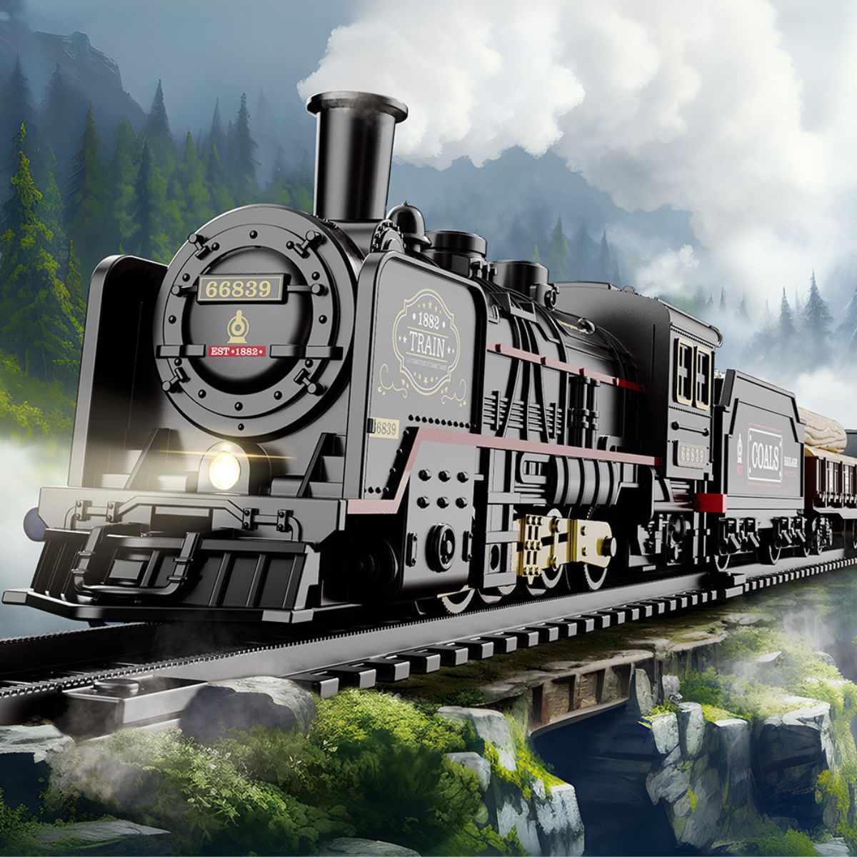 Juguete de Tren Eléctrico a Escala. Set Completo de Locomotora. Incluye Accesorios.