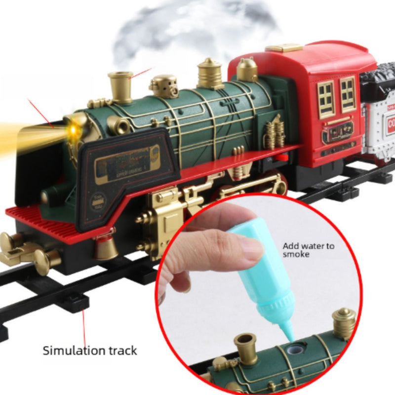 Juguete Eléctrico de Tren con Pista a Control Remoto. Locomotora con Luces y Humo.