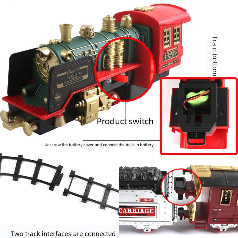 Juguete Eléctrico de Tren con Pista a Control Remoto. Locomotora con Luces y Humo.