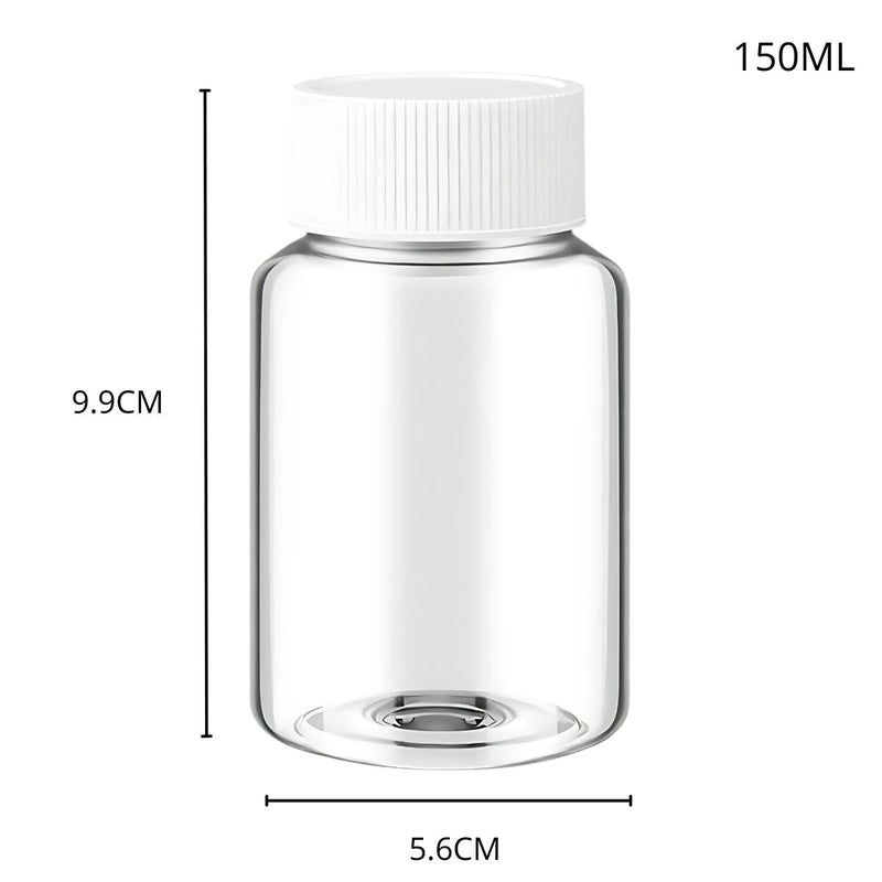 Frasco Botella Plástica Transparente 150 ml con Tapa Rosca Blanca. Envase Multiuso Portátil. (Unidad)