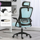 Silla de Oficina Ergonómica. Respaldar Reclinable 125°. Silla ejecutiva de escritorio con Soporte Lumbar Ajustable. Color celeste y Negro.