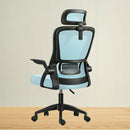 Silla de Oficina Ergonómica. Respaldar Reclinable 125°. Silla ejecutiva de escritorio con Soporte Lumbar Ajustable. Color celeste y Negro.