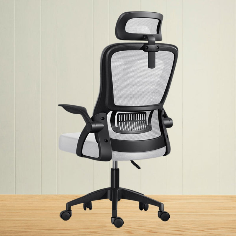 Silla de Oficina Ergonómica. Respaldar Reclinable 125°. Silla ejecutiva de escritorio con Soporte Lumbar Ajustable. Color blanco y Negro.