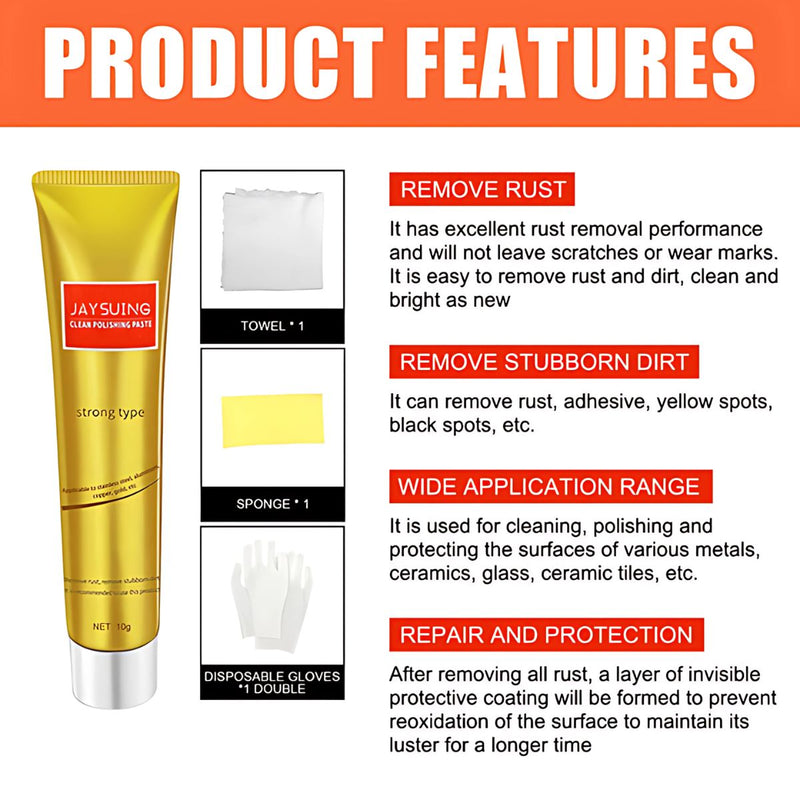 Pasta pulir para Metales 10g. Crema Limpiadora. Elimina Óxido y Restaura el Brillo. Ideal para Cocina. Pulidora acero inoxidable o bronce