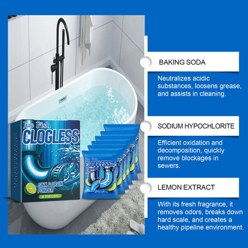 Destapacaños Potente para Cocina y Baño. Polvo Limpiador de Tuberías. (Pack de 6 unidades) Destapador de drenajes quimico