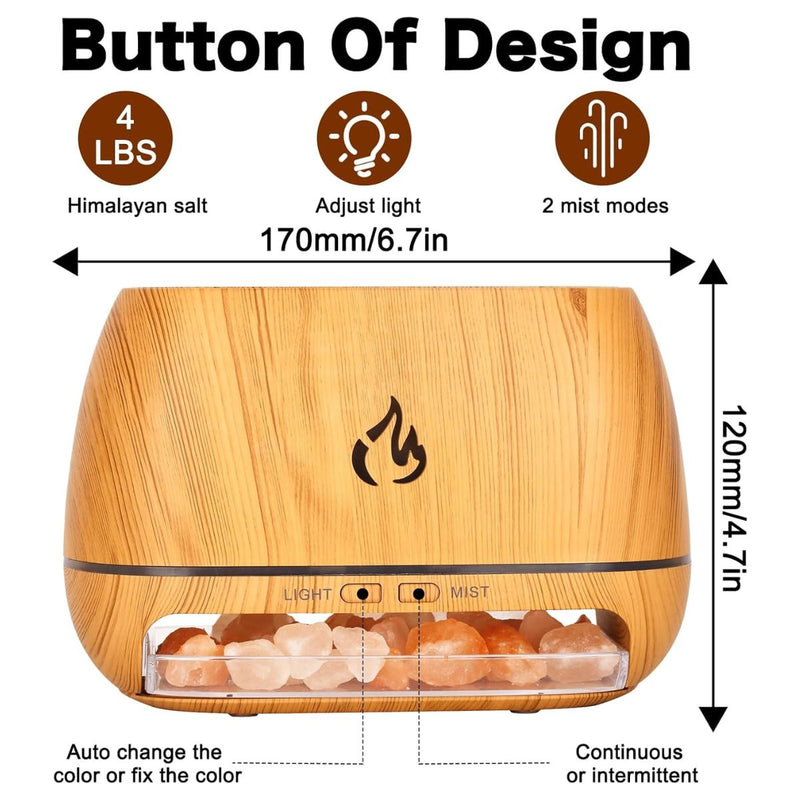 Difusor Aromas de Aceites Esenciales con Lámpara de Sal Himalaya.  Humidificador Aromático.